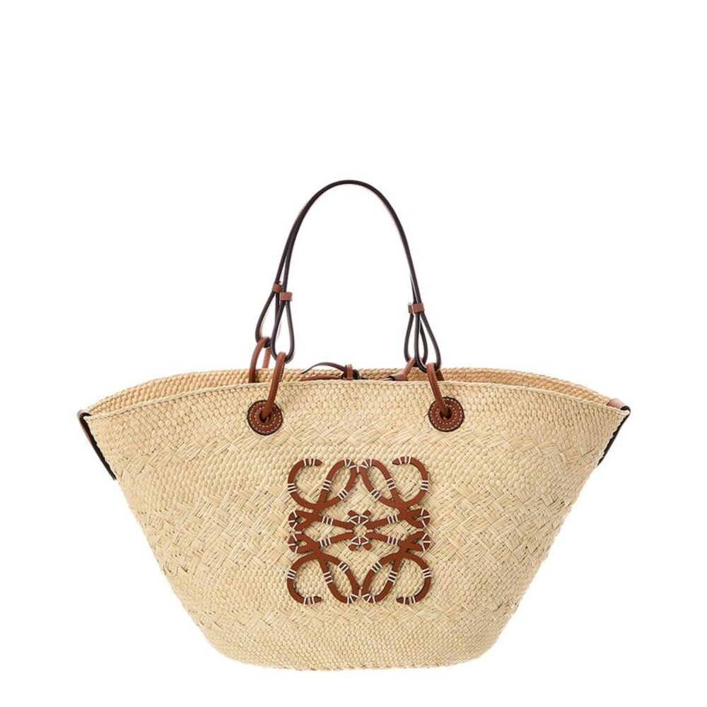 Loewe Anagram Medium Raffia & Leather Tote, Beige